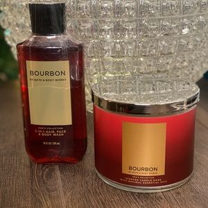 Bath & Body Works Bourbon 3 Wick Candle 3-in-1 Hair, Face, & Body Wash MENS New